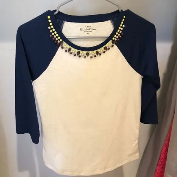 J.Crew beaded baseball tee with raglan sleeves XS - Picture 1 of 4